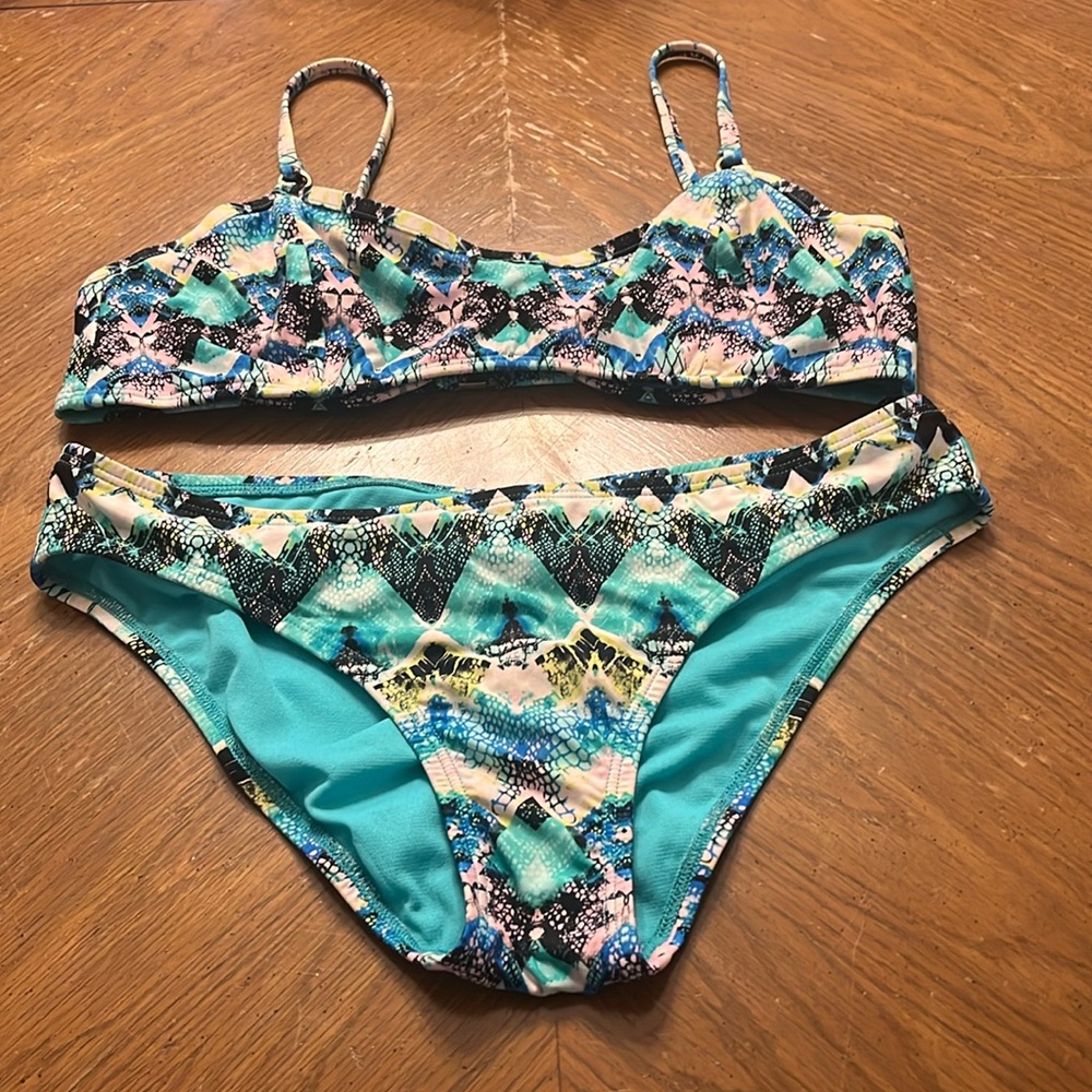 Laundry by Shelli Segal teal print underwire bikini set size large